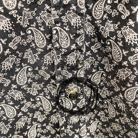 Roper Western Black With White Paisley Print Snap Button Shirt - Picture 5 of 12